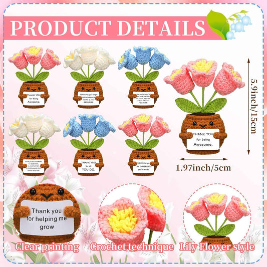 Wavwavw 6 Pcs Employee Appreciation Gifts Bulk Thank You Gifts for Team Coworkers Staff Positive Handmade Crochet Doll with Inspirational Card for Women Men Office EMS CNA(Lily of the Valley)