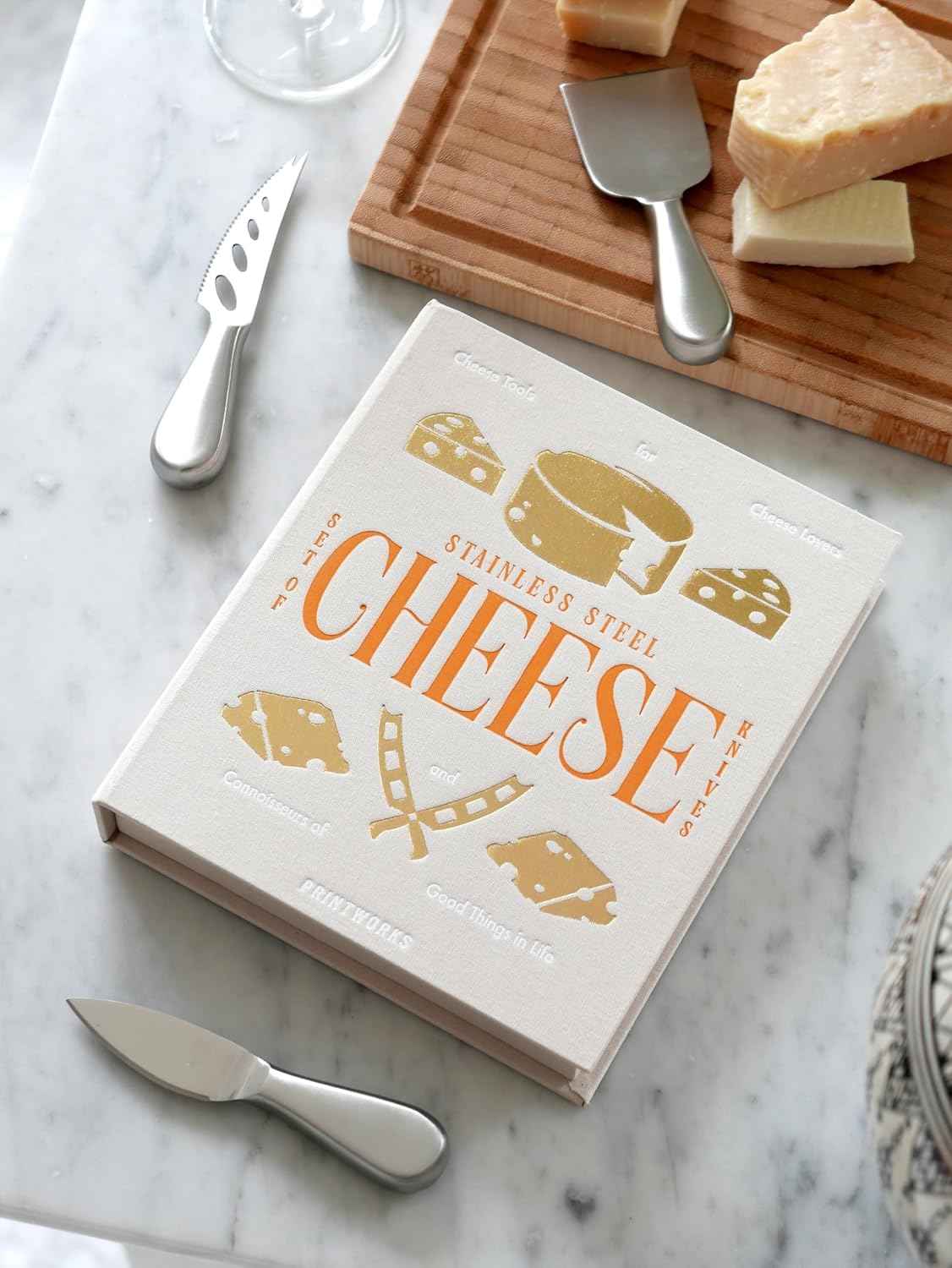 Printworks The Essentials Cheese Tools - 3-Piece Stainless Steel Knife Set | For Hard, Soft & Crumbly Cheese, Book-Style Case, Compact Charcuterie Size
