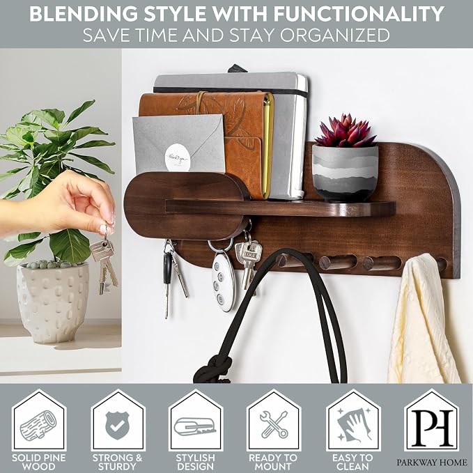 Solid Wood Wall Mail & Key Holder - Field & Blessing