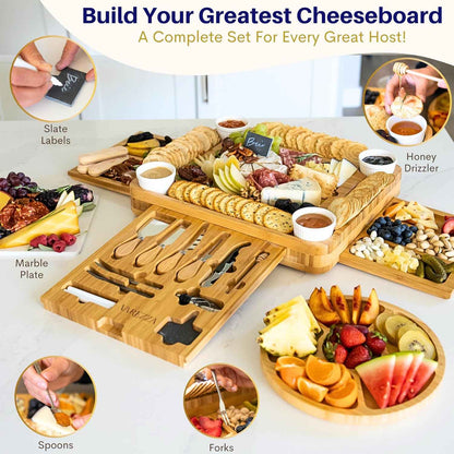 Extra Large Charcuterie Boards Gift Set: Marble Bamboo Cheese Board Set- Unique for Mom, 23 Entertaining Accessories, Christmas, Wedding Gifts for Couple, House Warming Gifts Home