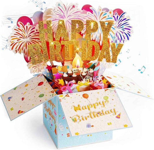 Large Pop Up Birthday Cards with Blowable Lights and Music,1-100 Ages Funny Happy Birthday Cards 3D Greeting Cards Special Birthday Gifts for Kids Teens Women Men Son Daughter