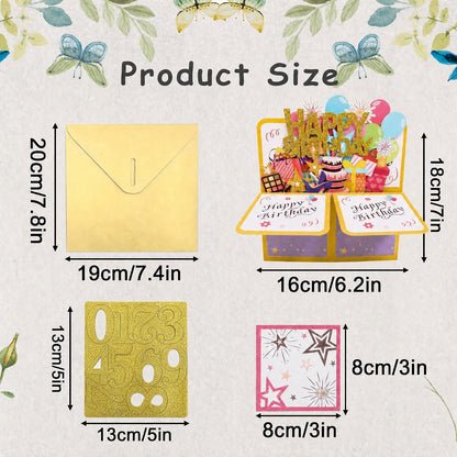 ROBBEAR Happy Birthday Pop Up Card with Birthday Age Design, DIY Card Highlight Birthday Milestone, 3D Birthday Gift Box with Detachable and Free Combination Numbers, A Unique Card for Daughter, Son, Mom, Dad, Friend
