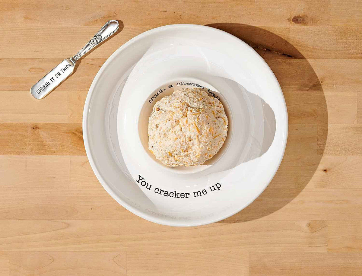 Mud Pie Circa Cheese Ball Dish Set with Spreader, White Serveware