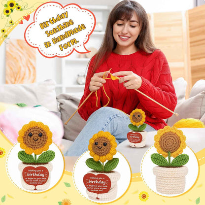 Crochet Sunflower Plush – Inspirational Funny Happy Birthday Gifts for Women Man, Mom, Sister, Best Friend, Coworker – Unique Gift Ideas for Her, Him, Birthday Decorations/Mothers Day