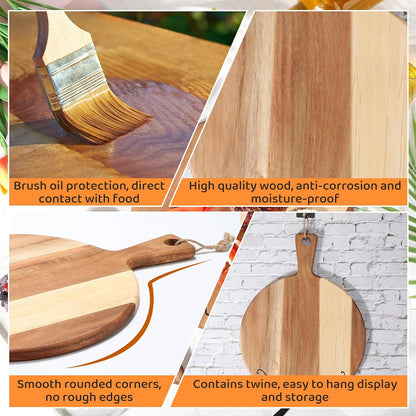 Patelai Wooden Cutting Board with Spoon Fork, Round Charcuterie Board | Housewarming Hostess Gift with Ribbon Decoration, Natural Wood Handle, Serves Cheese Fruit Bread Salad