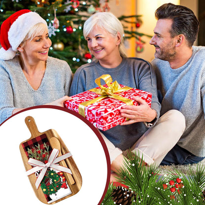 Fanfanwin 6 Sets Christmas Kitchen Gifts Pine Branches Acacia Cutting Board Cooking Spoon Towel Ribbon for Xmas Decoration Friends Family Client Homeowner Apartment Closing Housewarming Favors