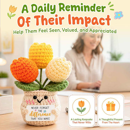 OASSIE Thank You Gifts for Women, Coworker Gifts - Positive Crochet Tulip | Employee Gift, Emotional Support, Crochet Flower, Handmade Keepsake, Soft Yarn Texture, Home Office Decor