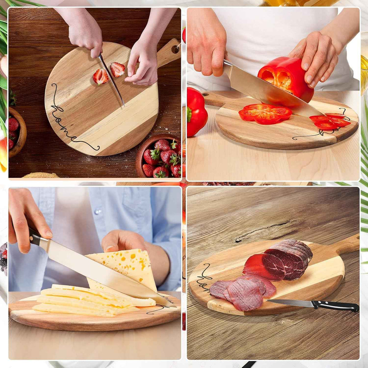 Patelai Wooden Cutting Board with Spoon Fork, Round Charcuterie Board | Housewarming Hostess Gift with Ribbon Decoration, Natural Wood Handle, Serves Cheese Fruit Bread Salad