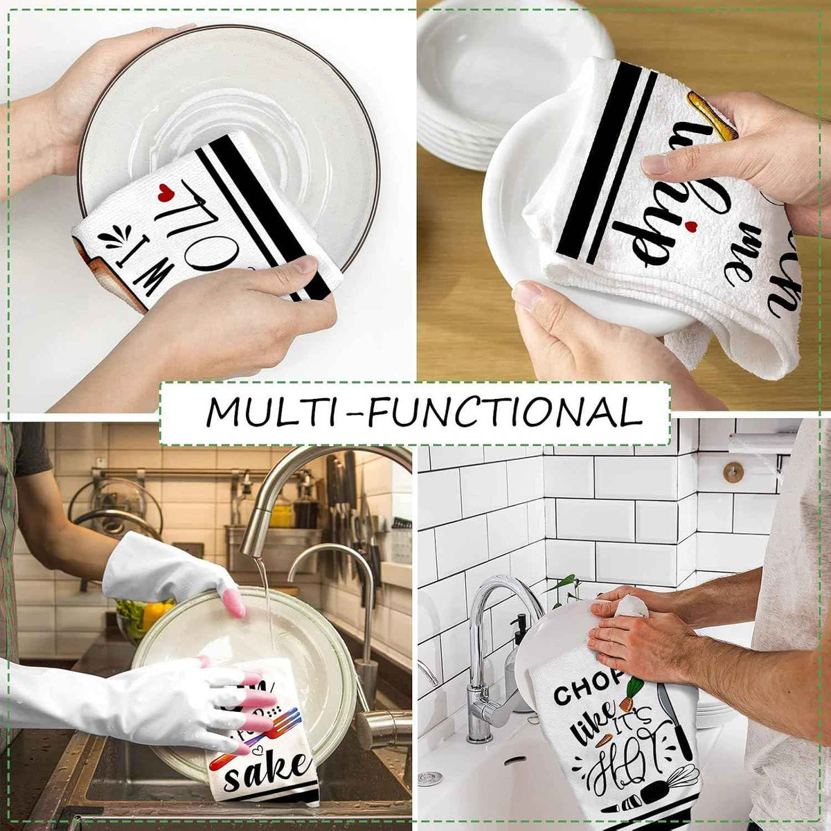 Funny Kitchen Towels and Dishcloths Sets of 4 Kitchen Towels with Sayings Egg Beater Rolling Pin Absorbent Drying Tea Dish Towel for Cooking Baking Home Decorations,18 x 28 Inch