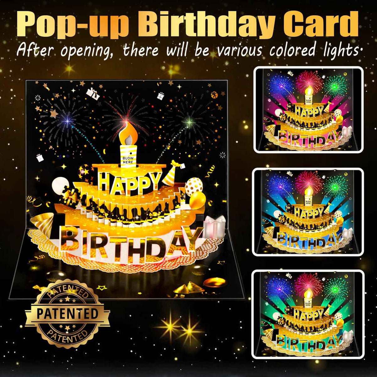 Pop Up Birthday Cards for Men, LED Light & Music Blow The Candle | 3D Balloons, Singing Happy Birthday gifts Card for Husband - Women, Kids, Son, Her, & Dad