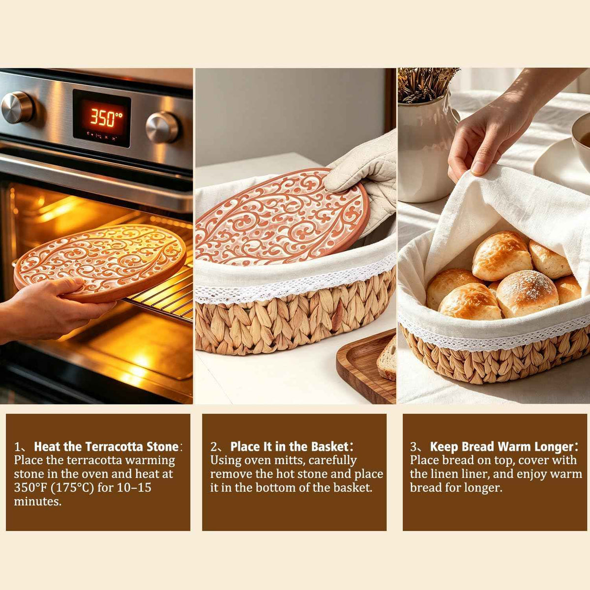 Bread Warmer Basket with Stone - Large Bread Baskets for Serving/House Warming Gifts New Home for Women/Kitchen Gifts for Bakers Hostess