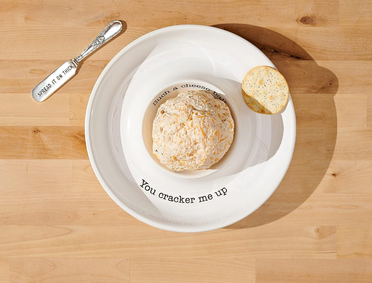 Mud Pie Circa Cheese Ball Dish Set with Spreader, White Serveware