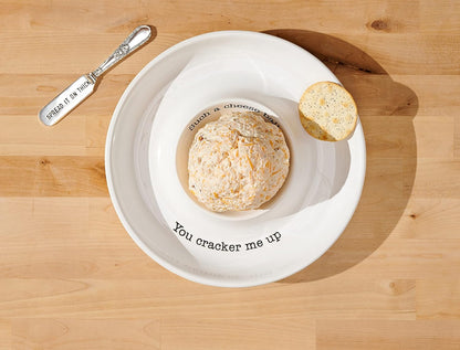 Mud Pie Circa Cheese Ball Dish Set with Spreader, White Serveware