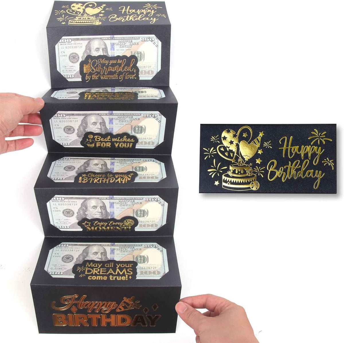 Birthday Money Envelope for Cash Gifts, Surprise Cash Envelope Money Holder | Birthday Money Envelope for Men Women Girls Boys, Black Gold Birthday Money Gifts