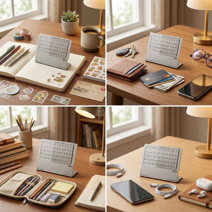 Li&Zhao Mini Desktop Perpetual Calendar - Durable Stainless Steel Portable Desk Organizer Elegant Perpetual Desk Calendar for Home, Office, Modern Perpetual Calendar Desk Accessory Adjustable Design