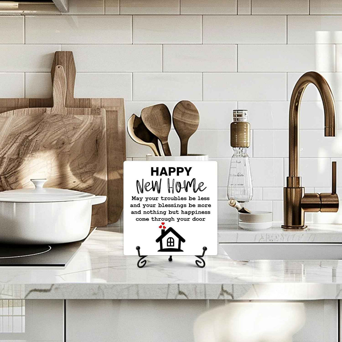 Housewarming Gifts, New Home New Adventure Memories Welcome Home Decorations, Best Gift Ideas for Family Couple, 5 x 5 Inches Living Room Bedroom Kitchen Bathroom Decor-071