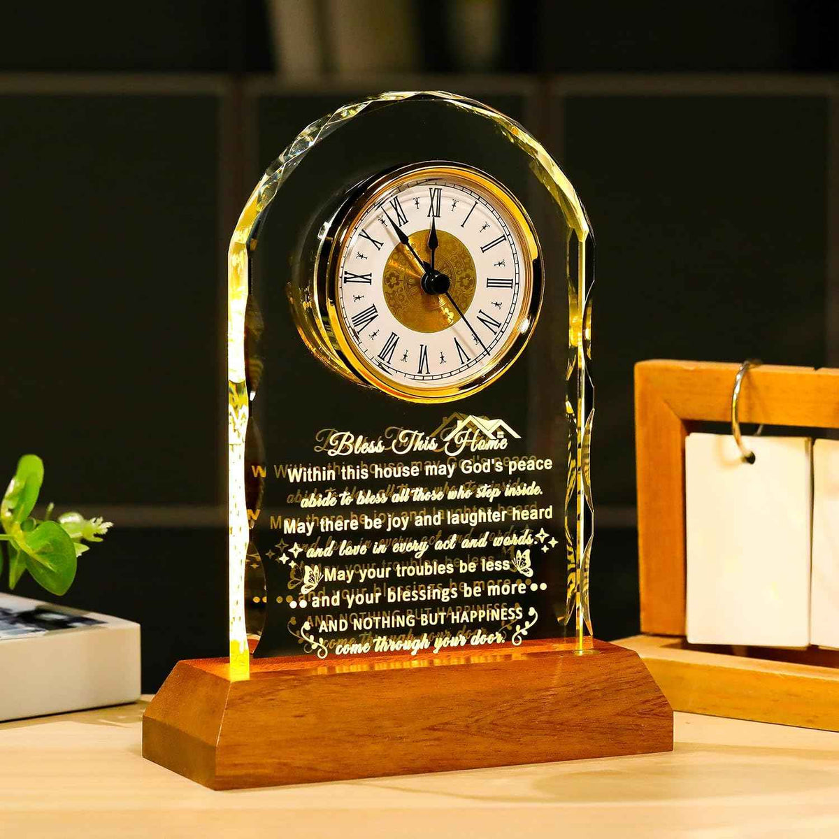 Ornalrist House Warming Gifts New Home Clock with LED Wooden Light Base | New Home Gift Ideas for Couples & Friends, Housewarming Gifts for Women Men Houseowners, Closing Gift for House Buyers