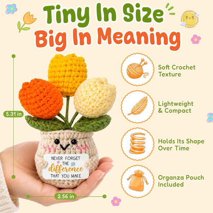 OASSIE Thank You Gifts for Women, Coworker Gifts - Positive Crochet Tulip | Employee Gift, Emotional Support, Crochet Flower, Handmade Keepsake, Soft Yarn Texture, Home Office Decor