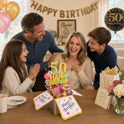 ROBBEAR Happy Birthday Pop Up Card with Birthday Age Design, DIY Card Highlight Birthday Milestone, 3D Birthday Gift Box with Detachable and Free Combination Numbers, A Unique Card for Daughter, Son, Mom, Dad, Friend