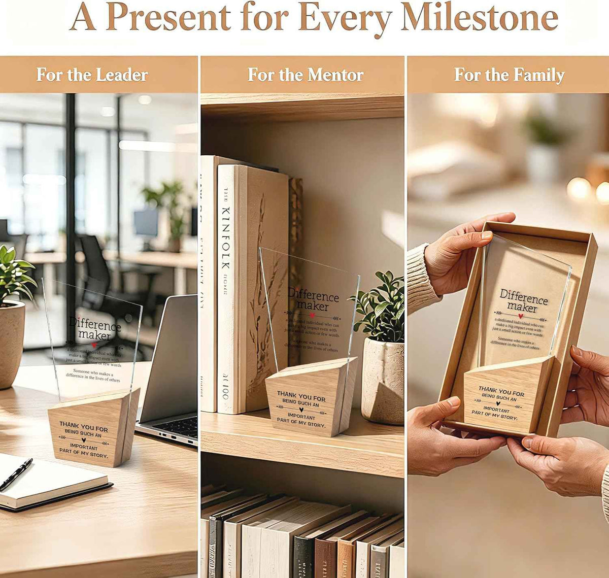 Different Maker Appreciation Gifts, Employee Acrylic Trophy With Wooden Base, Inspirational Desk Plaque Awards For Teacher Mentor Boss Coworker, Thank You Gifts For Women Men -10