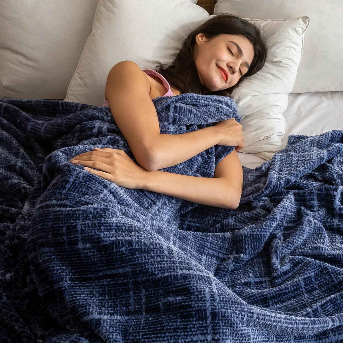 Navy Jacquard Cozy Throw Blanket