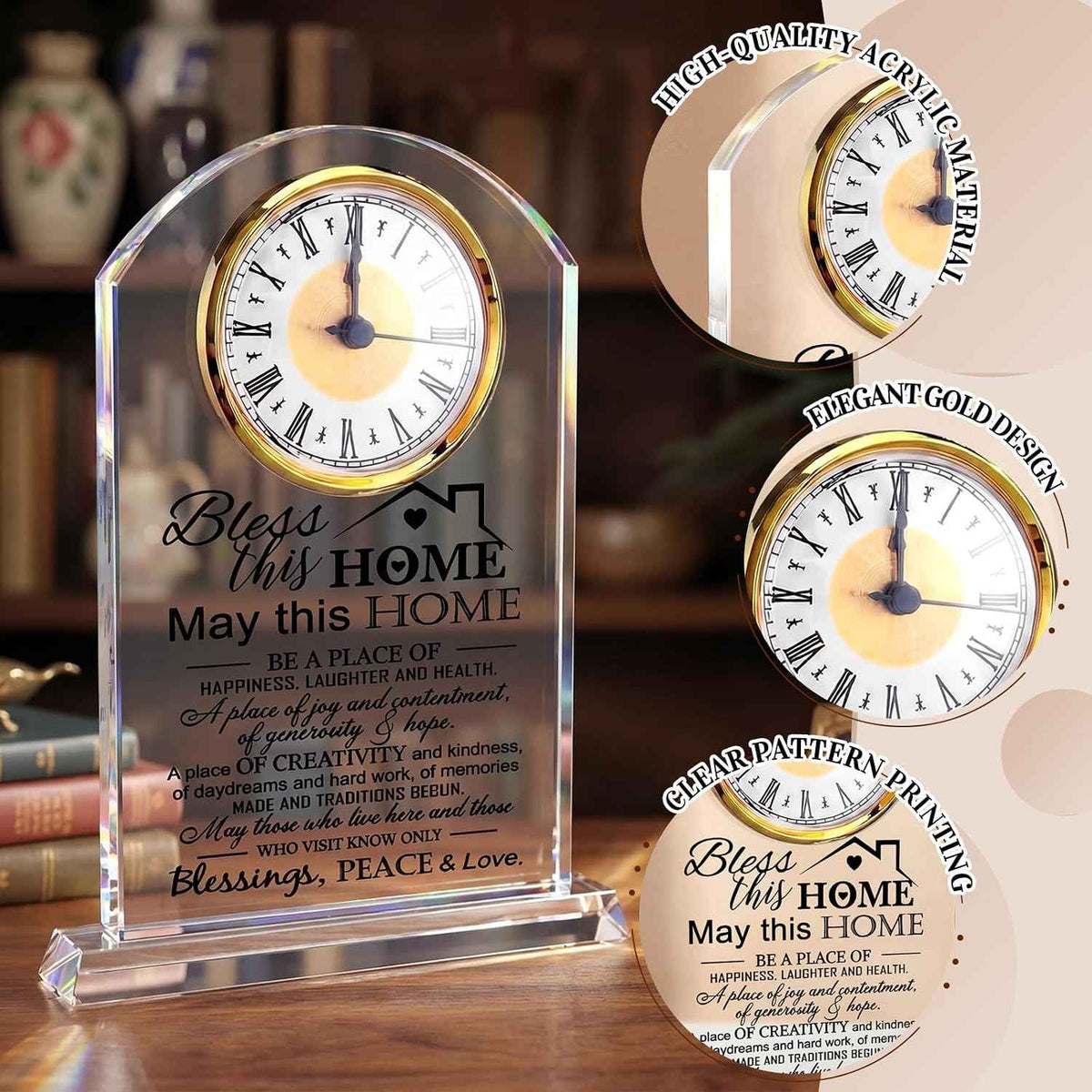 Landical House Warming Gifts New Home Crystal Clock Acrylic Keepsake Home Warming Gifts Housewarming Couple Presents Ideas for New House Blessing Homeowner Women Men Friend Family Decor(Whimsical)