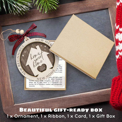 KatAndNat House Warming Gifts New Home - New Home Ornament 2025 - Housewarming Gifts for First House - Housewarming Gift Ideas for Couple, Women - Home Ornaments - Wood First Home Ornament 2025 & Card