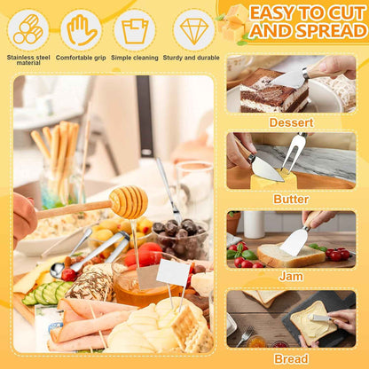 Charcuterie Boards Gift Set Large Bamboo Cheese Board with Ceramic Dip Bowl, Butter Knives Set Kit, Mini Tongs, Spoons, Forks, Honey Sticks, Cocktail Picks for Entertaining Gift for Christmas