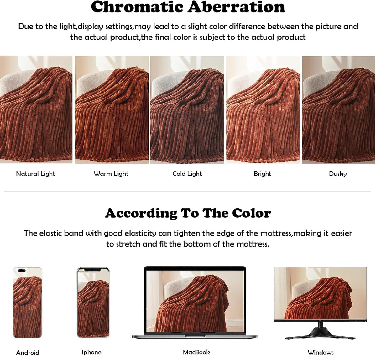 Coffee Ribbed Fleece Throw Blanket