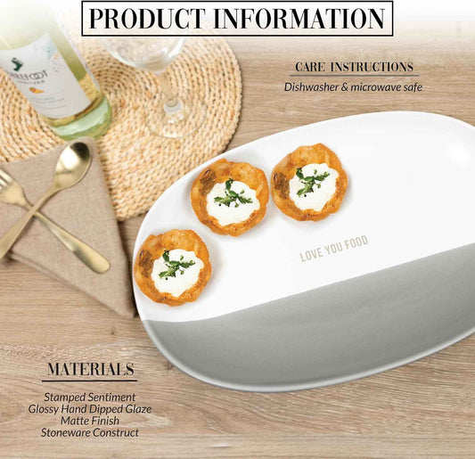 Pavilion Gift Company - Love You Food - 17" Oval Serving Dish Platter Tray Hostess Gift Holiday Party Gathering Present For Desserts Fruits Vegetables Snacks Cookies Charcuterie Entertaining Serveware