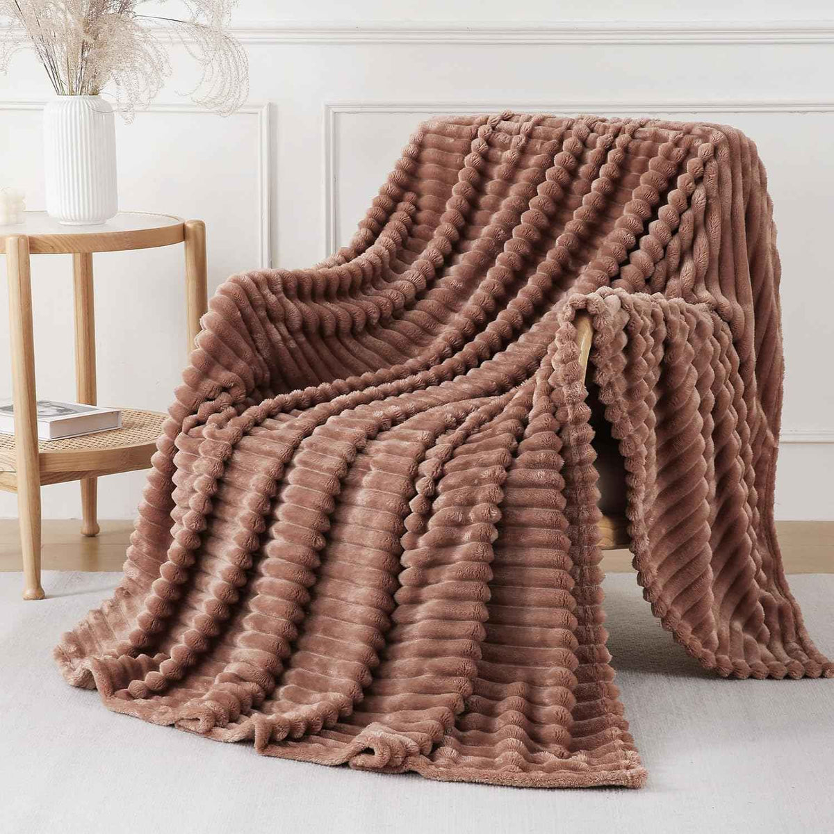 Chocolate Striped Fleece Throw Blanket