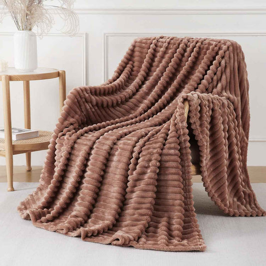Chocolate Striped Fleece Throw Blanket