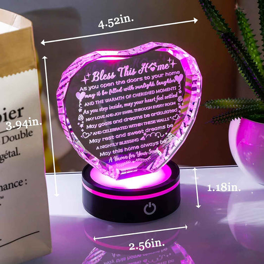 House Warming Gifts with LED Base Crystal Heart Inspirational Keepsake New Home Decor Housewarming Gifts for Women Men House Warming Gifts Couple Presents Home Blessing Warm Gift New Apartment