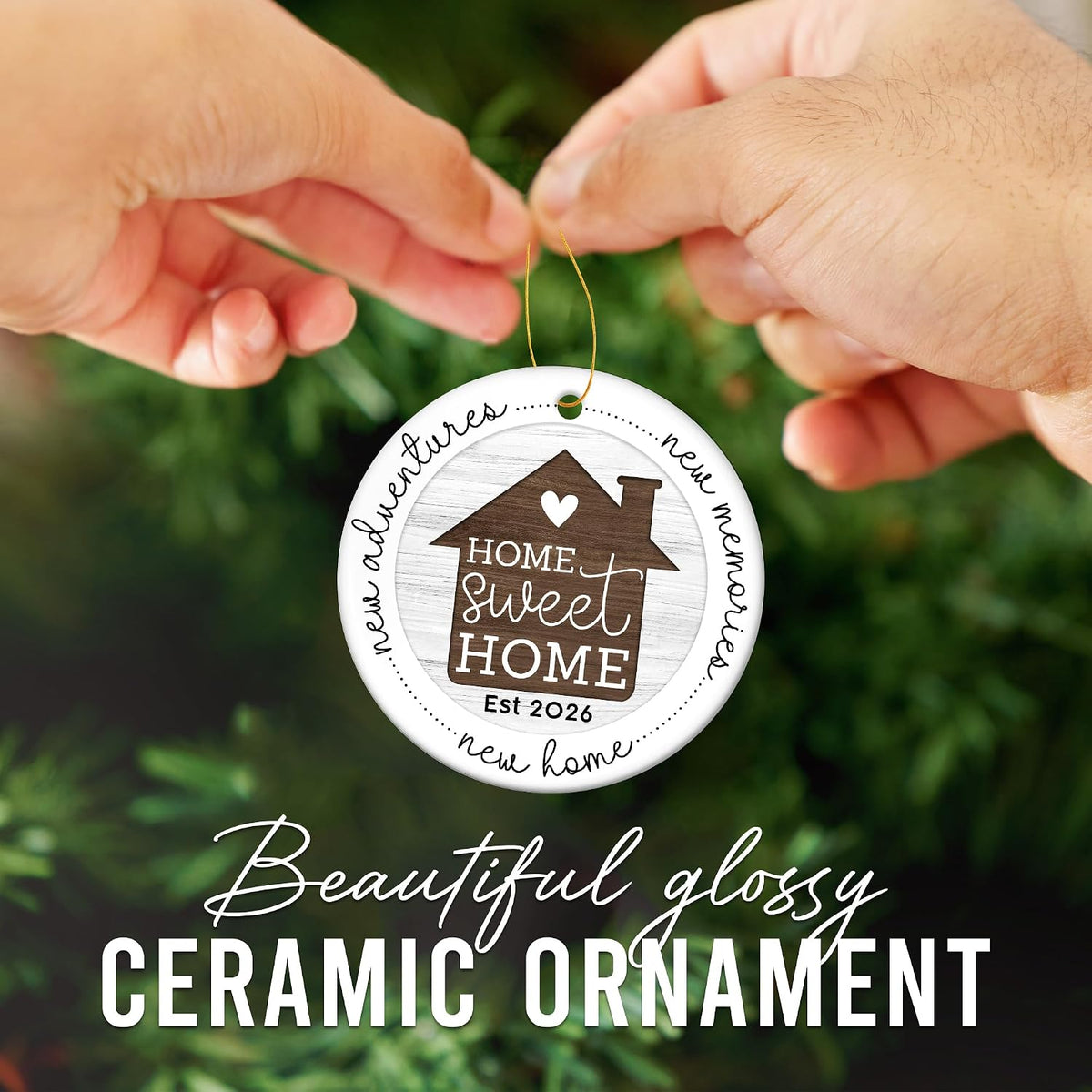 HEXMOZ New Home Gift Ideas - New Home Ornament 2026 | Best Housewarming Gifts 2026 for Owners, Couples, Men, Women - First House Ornament, Our First Christmas Ceramic Keepsake