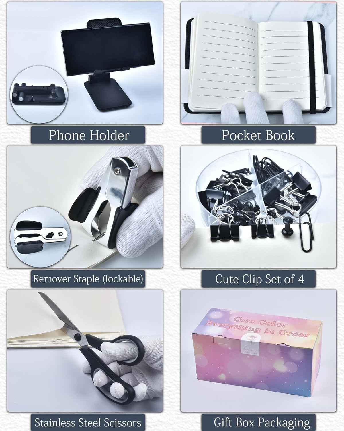 LXEVIHK Black Desk Accessories 21-Piece Office Supplies Gift Set