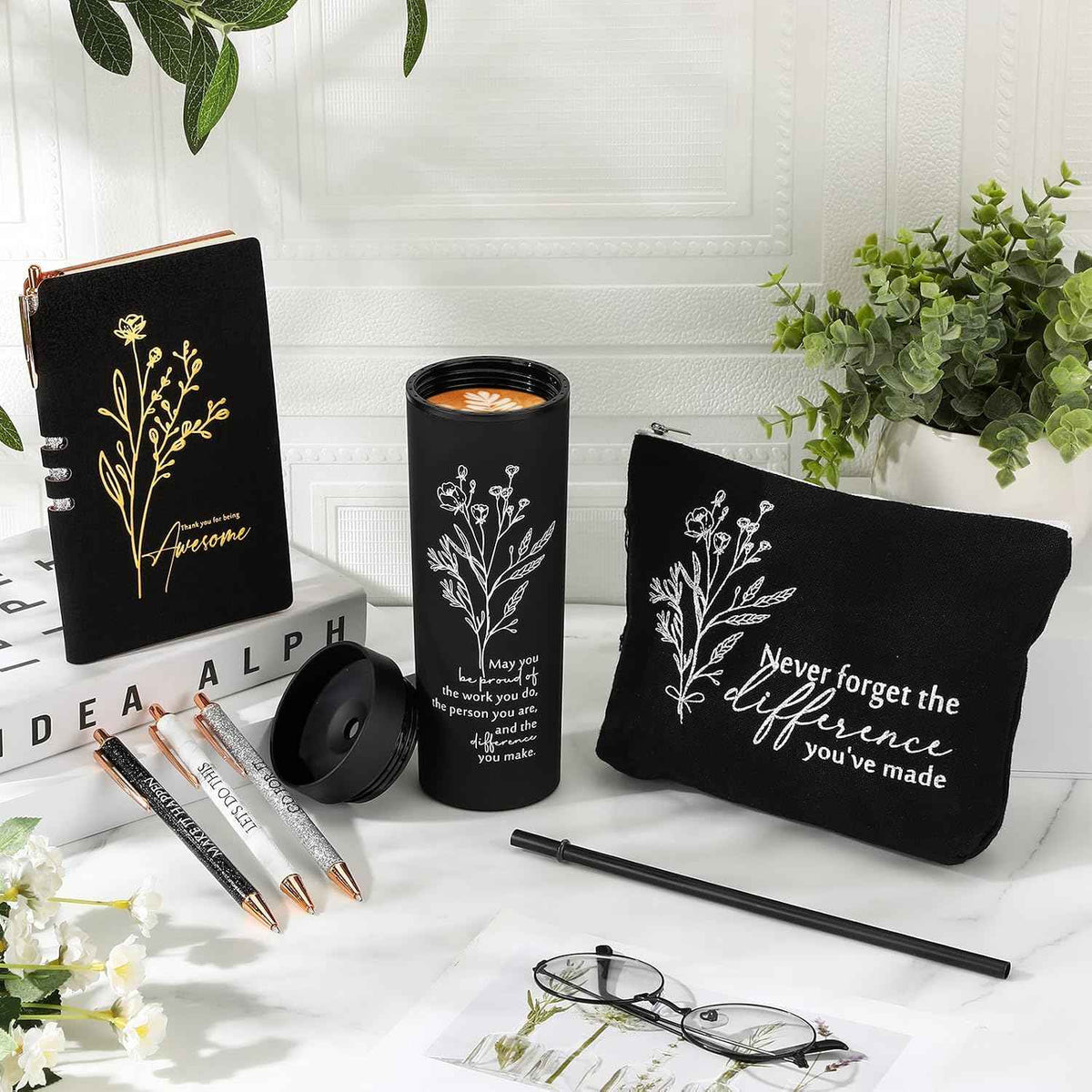 Funnymoom 6 Pcs Employees Appreciation Gifts for Women Coworke Teachers | Thank You Box, 16 oz Tumbler Makeup Bag Journal Pens, Bosses Day Birthday Baskets for Lady Staff Nurse Team Housekeeping Week