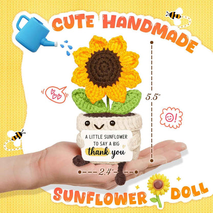 Thank You Gifts for Women Men, Handmade Positive Sunflower Crochet Decor, Cute Thank You Gift with Warm Card for Friend Family, Appreciation Gifts for Teacher Boss Coworkers Doctor Nurse