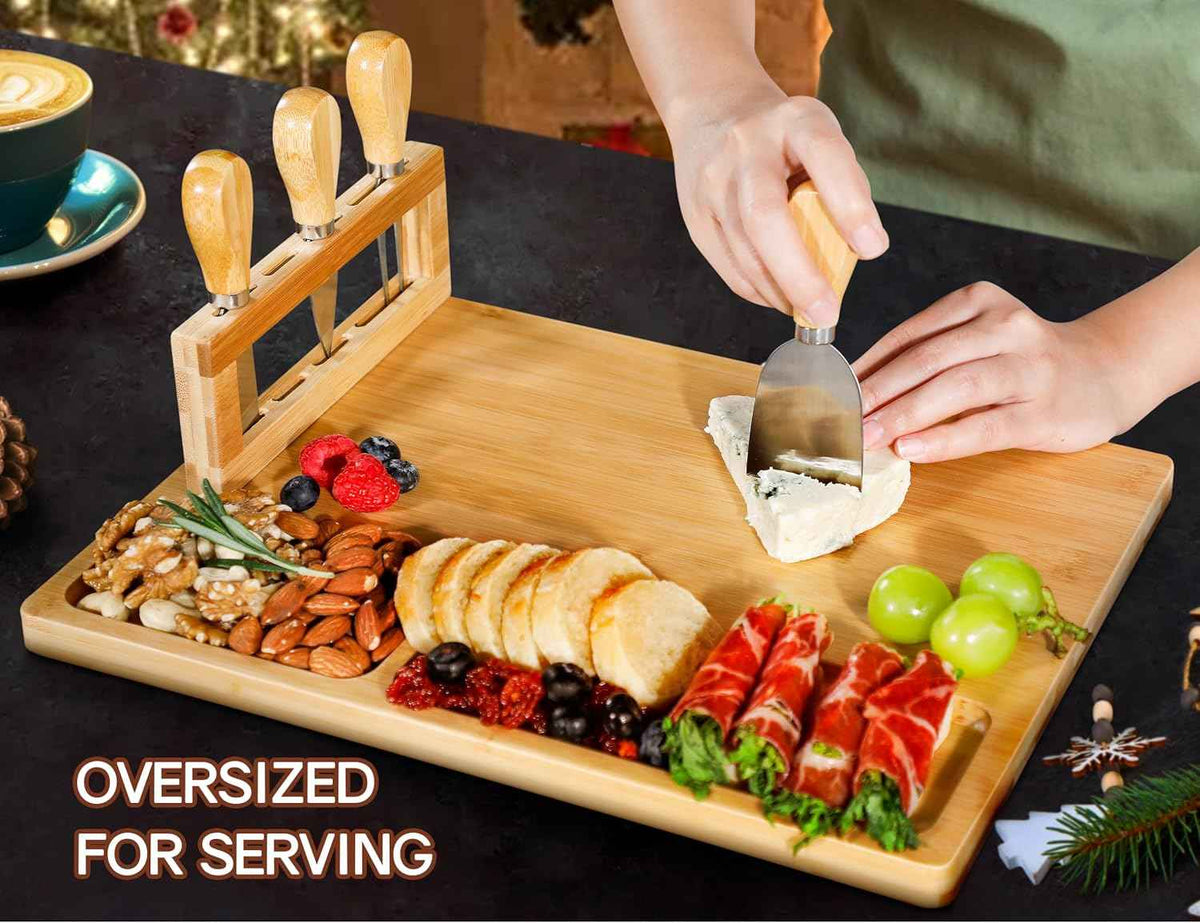 Easoger Cheese Board and Knife Sets for Christmas,House Warming | Extra Large Charcuterie Boards with Magnetic Knife Holder, Cheese Platter Gift for Wedding, Anniversary, Thanksgiving