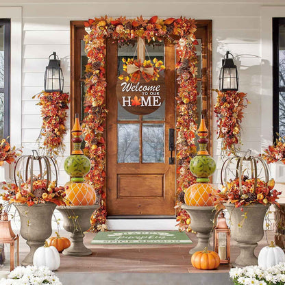 Interchangeable Welcome Sign for Front Door with 4 Seasonal Wreaths and 14 Changeable Icons, Farmhouse Front Door Signs, Door Decoration Porch Decor, Seasonal Wooden Home Sign home décor (6wood)