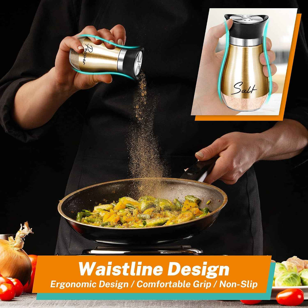 Salt and Pepper Shakers - 4 oz Copper Glass Set with Stainless Steel Lids