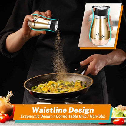 Salt and Pepper Shakers - 4 oz Copper Glass Set with Stainless Steel Lids