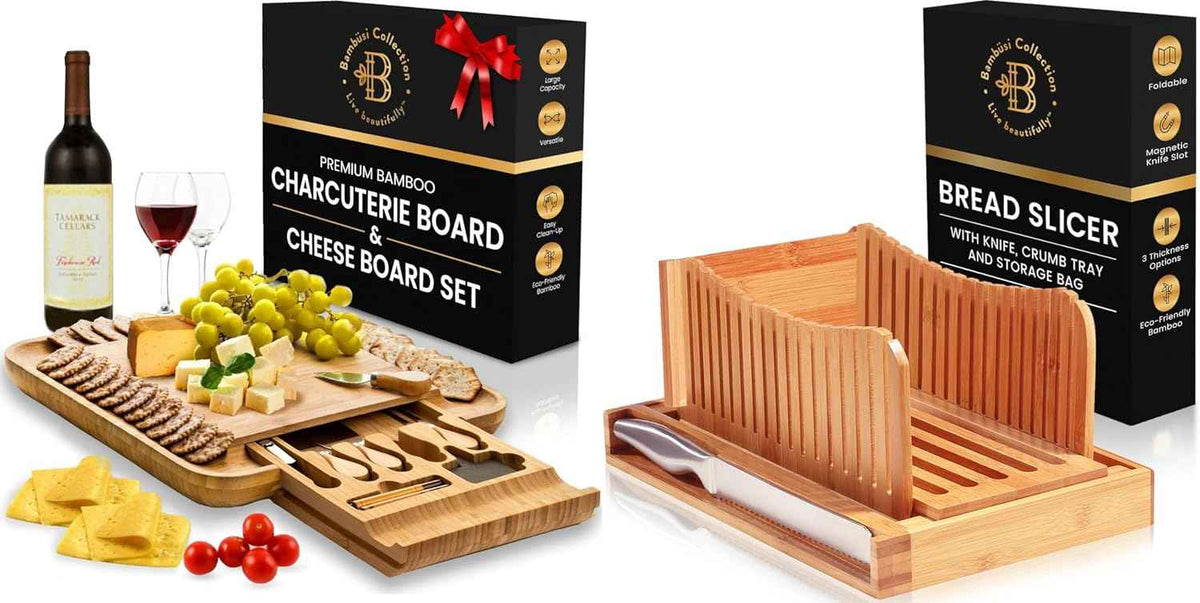 Charcuterie Board and Bread Slicer Set Bundle - Perfect for Entertaining and Baking
