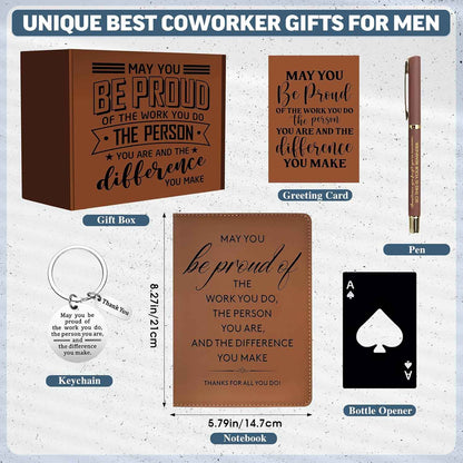 JTAMOHI 9 Pcs Employee Appreciation Gifts for Men, Best Coworker Appreciation Gifts with 20 Oz Tumbler, Leather Journal Notebook, Socks, Acrylic Award Plaque Sign, Thank You Gift for Employee