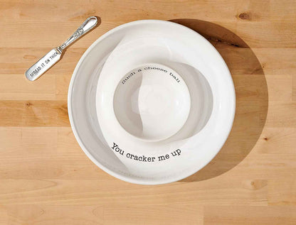 Mud Pie Circa Cheese Ball Dish Set with Spreader, White Serveware