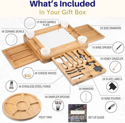 Extra Large Charcuterie Boards Gift Set: Marble Bamboo Cheese Board Set- Unique for Mom, 23 Entertaining Accessories, Christmas, Wedding Gifts for Couple, House Warming Gifts Home