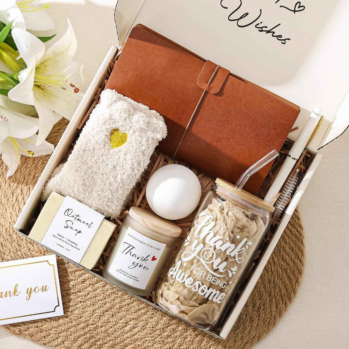 Thank You Gifts for Women, 9pcs Teacher Employee Appreciation Gifts | Thank You Gift Basket with 16oz Glass Cup, Appreciation Gift Set for Women Coworkers Nurse Friends Secretary Employees
