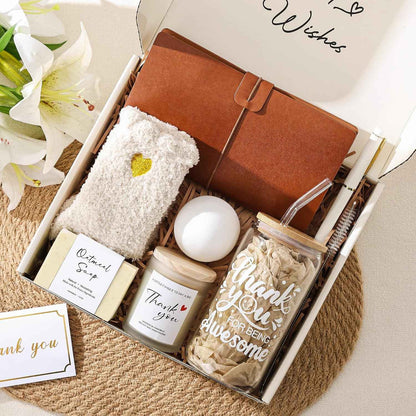 Thank You Gifts for Women, 9pcs Teacher Employee Appreciation Gifts | Thank You Gift Basket with 16oz Glass Cup, Appreciation Gift Set for Women Coworkers Nurse Friends Secretary Employees