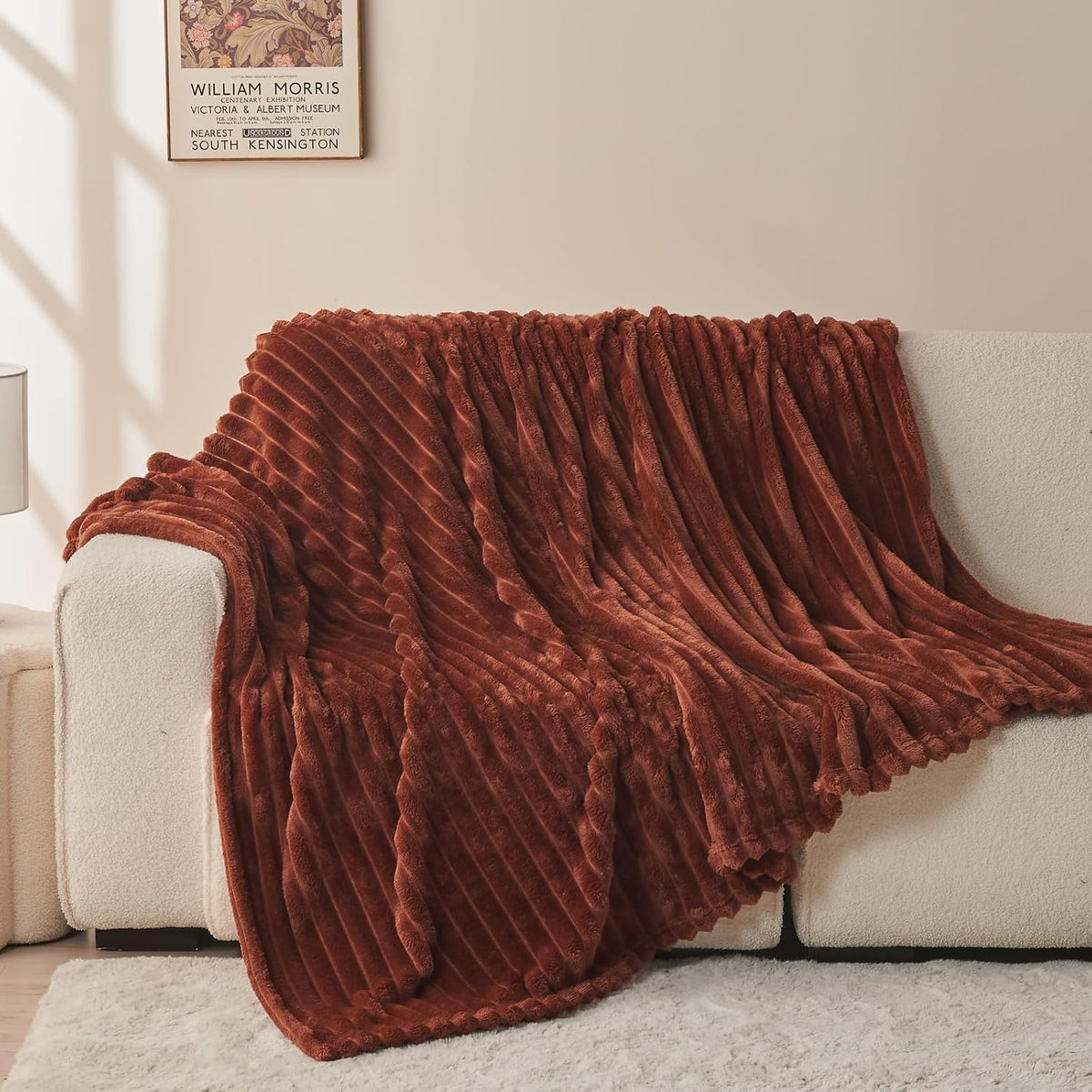 Coffee Ribbed Fleece Throw Blanket