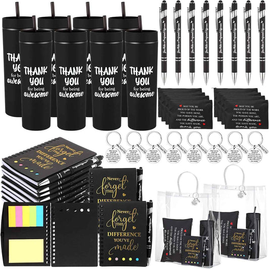 Funnymoom 48 Pcs/8 Sets Employee Appreciation Gifts 8 Thank You for Being Awesome Tumblers 8 Notebooks 8 Ballpoint Pen 8 Makeup Bags 8 Keychain 8 Bag for Women Men Coworker Teacher(Black)