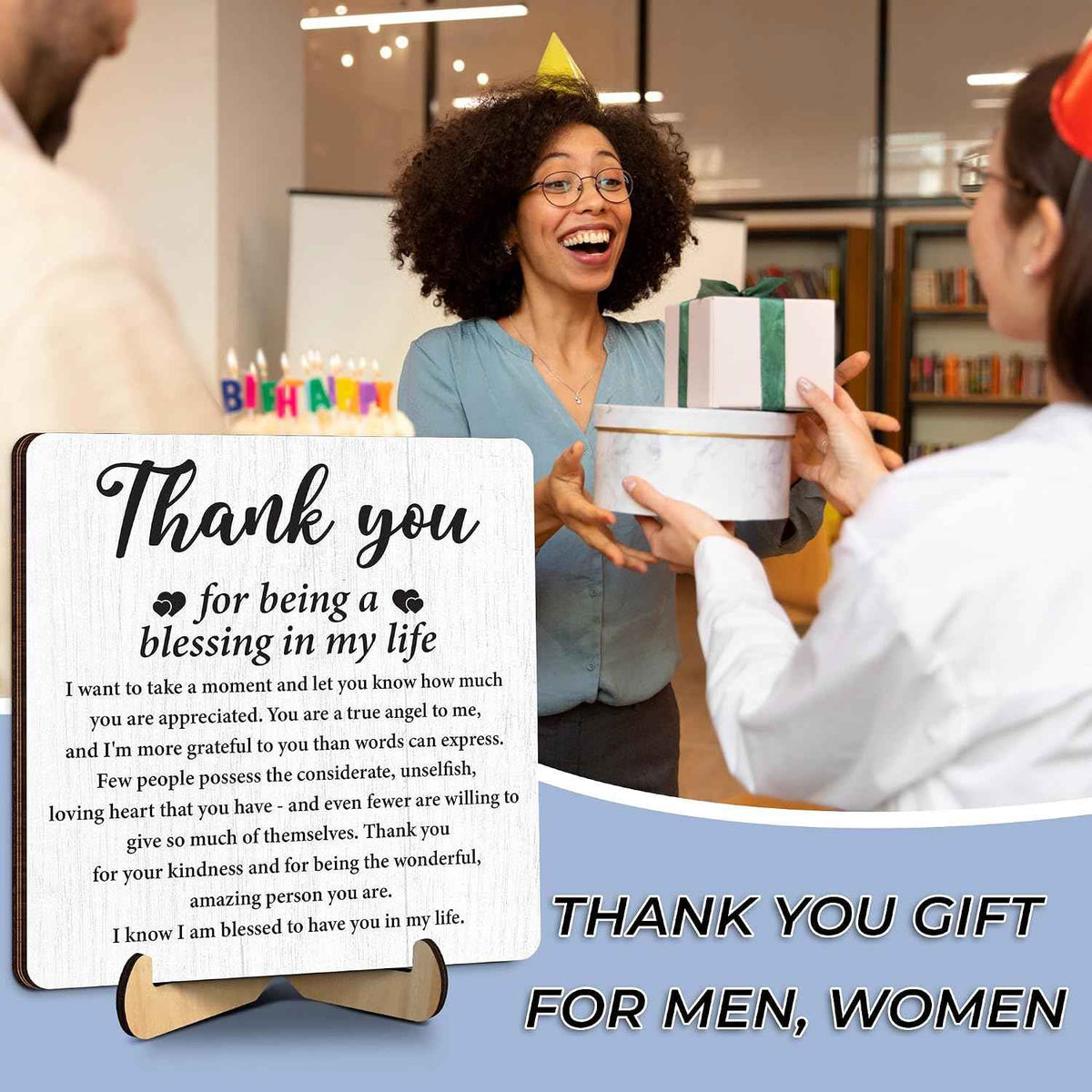 Thank You Gifts for Coworkers, Teacher, Boss, Nurse, Employee, Pastor | Appreciation Gifts for Going Away, Retirement, Thanksgiving Desk Decor with Plaque, Pocket Hug, Keychain, Card FF751